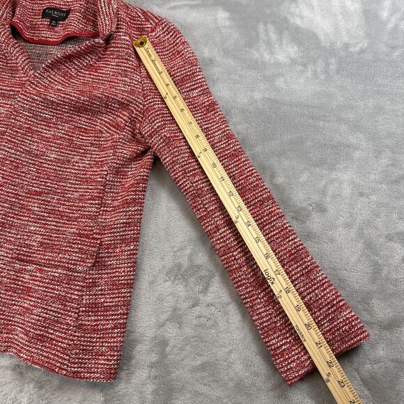 Talbots Womens 10P Red White Stripe Knit Tweed Blazer Open Front Jacket - Picture 4 of 7